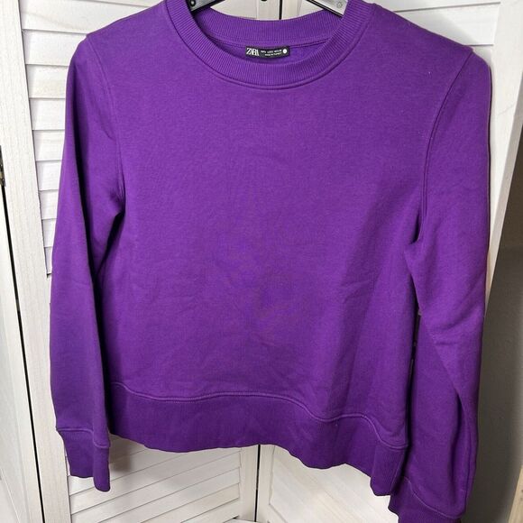 Zara Purple Crew Neck Sweatshirt Women's Small Slightly Cropped Boxy Fit - Picture 1 of 5